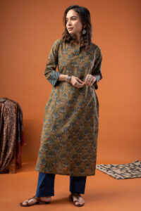 Image for Kusvaa Wkr268 Bismita Cotton Handblock Print Kurta Front