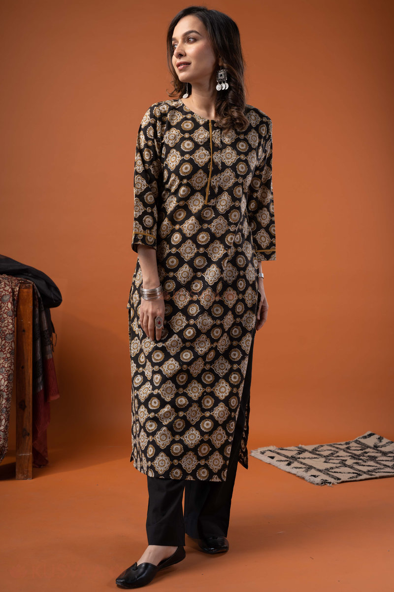 Image for Kusvaa Wkr269 Rhea Cotton Handblock Print Kurta Front