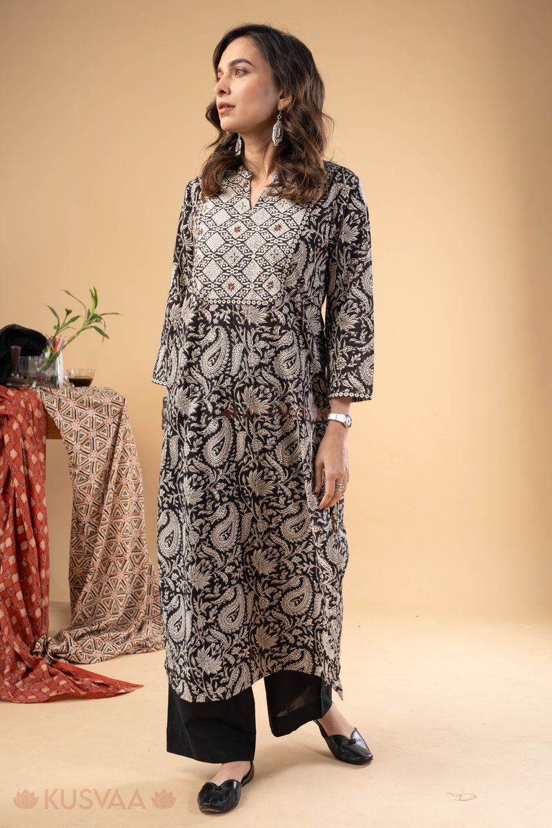 Image for Kusvaa Wkr270 Mayanka Cotton Handblock Print Kurta Pocket