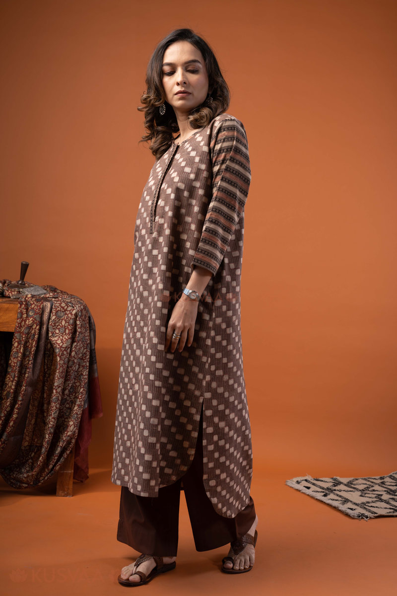 Image for Kusvaa Wkr271 Yara Cotton Handblock Print Kurta Side