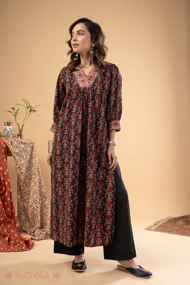 Image for Kusvaa Wkr273 Snigdha Cotton Handblock Print Kurta Side
