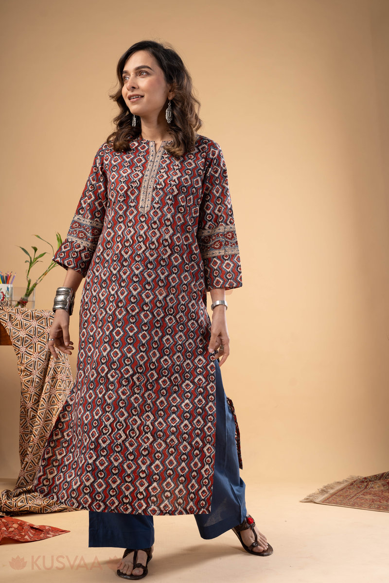 Image for Kusvaa Wkr275 Shrishti Cotton Handblock Print Kurta Front