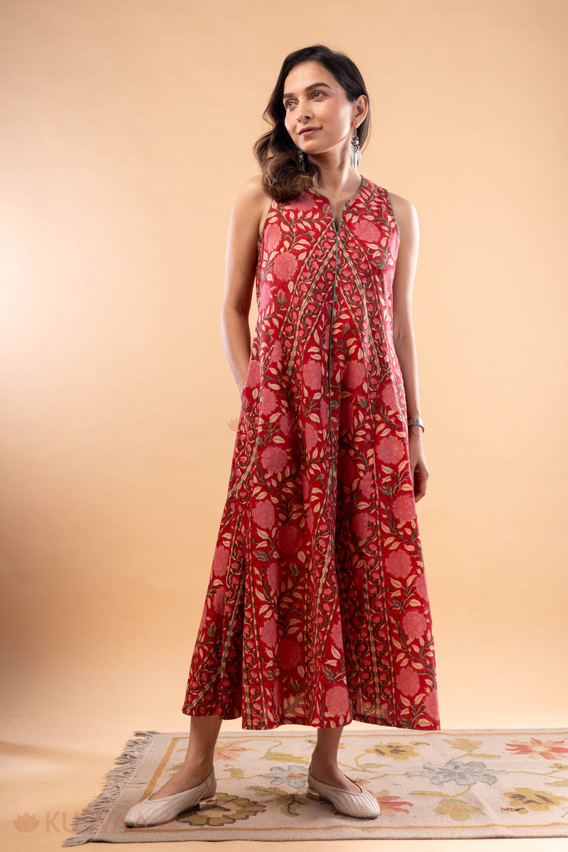 Image for Kusvaa Dr083 Yashi Handblock Cotton A Line Dress Side