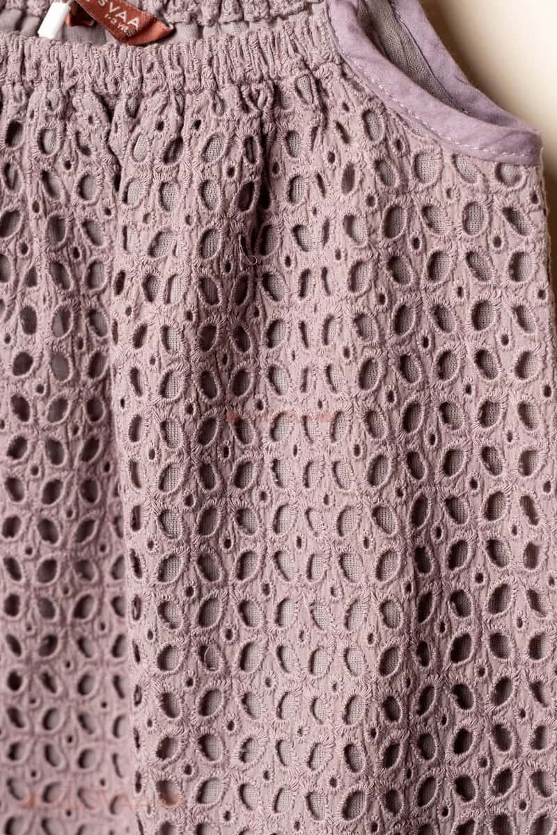 Image for Kusvaa Grw117 Badarika Schiffli Cotton Girls Top Short Set Closeup 2 New