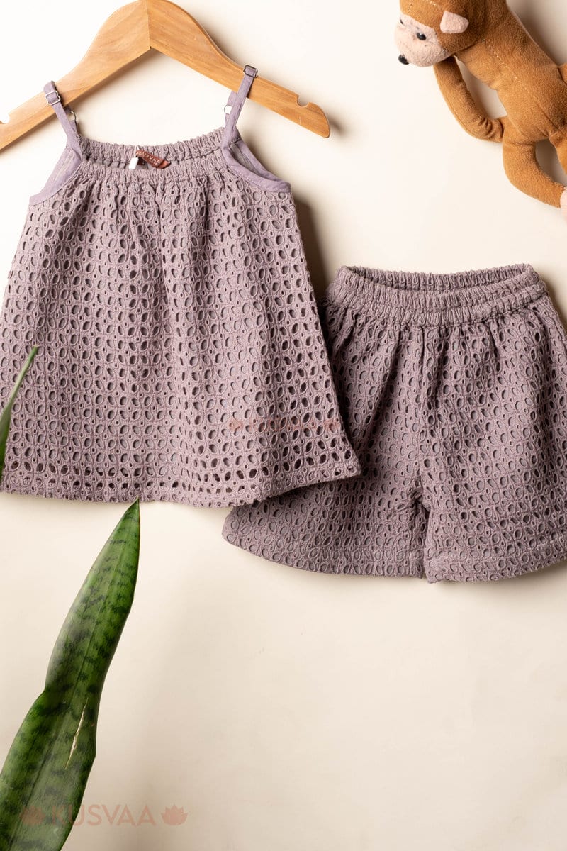 Image for Kusvaa Grw117 Badarika Schiffli Cotton Girls Top Short Set Featured New
