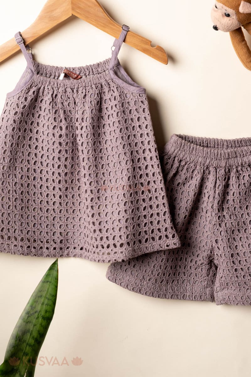 Image for Kusvaa Grw117 Badarika Schiffli Cotton Girls Top Short Set Side New