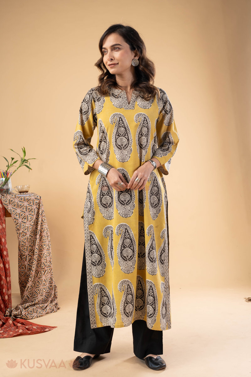 Image for Kusvaa Wkr277 Illa Cotton Handblock Print Kurta Side