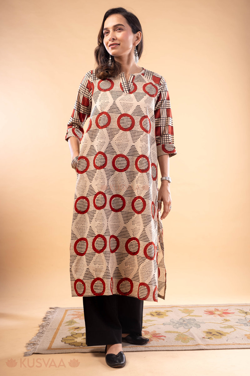 Image for Kusvaa Wkr279 Sharvani Cotton Handblock Print Kurta Front