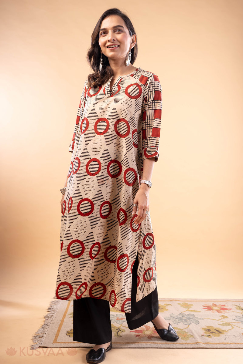 Image for Kusvaa Wkr279 Sharvani Cotton Handblock Print Kurta Side