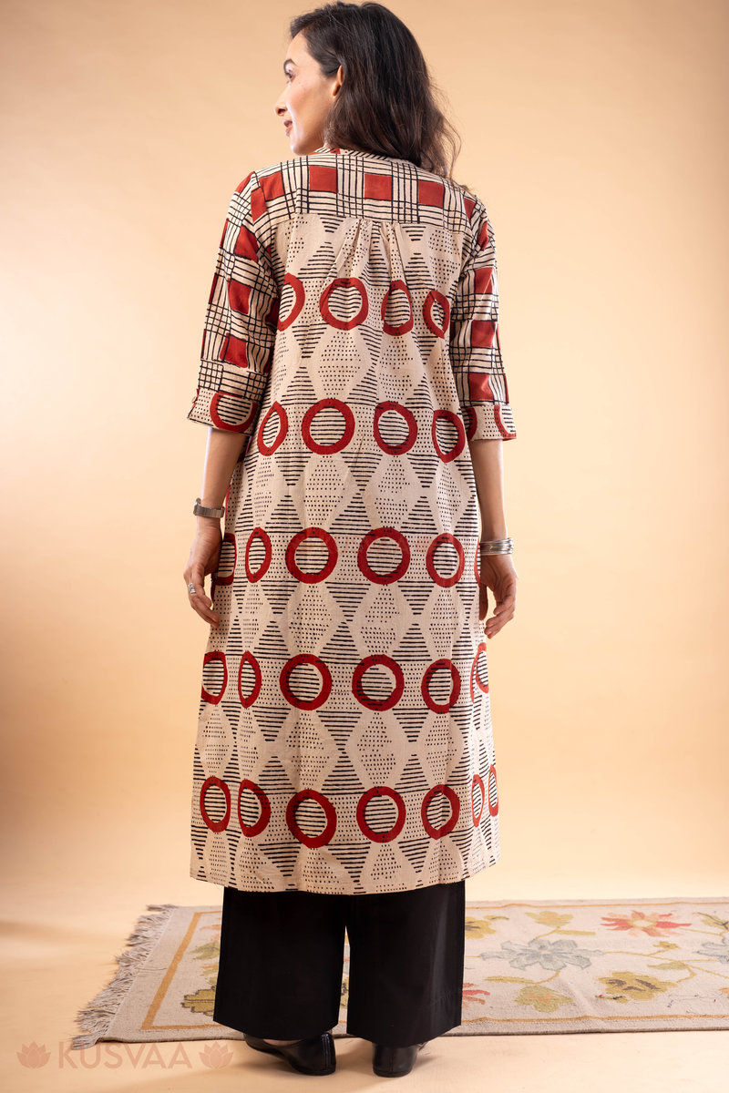 Image for Kusvaa Wkr279 Sharvani Cotton Handblock Print Kurta Sitting