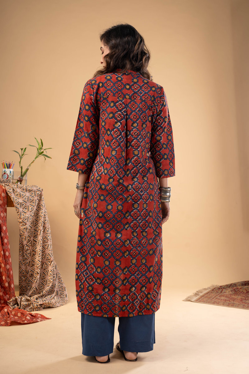 Image for Kusvaa Wkr280 Ridanshi Cotton Handblock Print Kurta Pocket