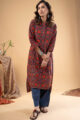 Image for Kusvaa Wkr280 Ridanshi Cotton Handblock Print Kurta Side