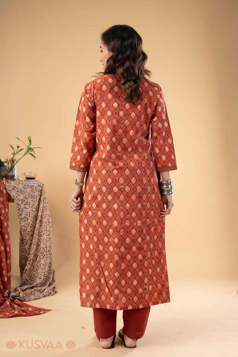 Image for Kusvaa Wkr281 Shreerita Cotton Handblock Print Kurta Pocket