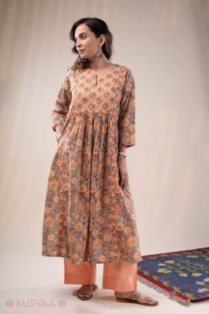 Image for Kusvaa Wkr282 Joya Cotton Handblock Print Kurta Pocket