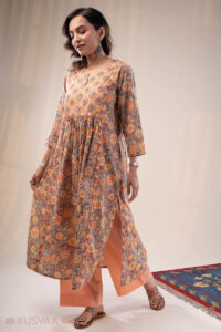 Image for Kusvaa Wkr282 Joya Cotton Handblock Print Kurta Side