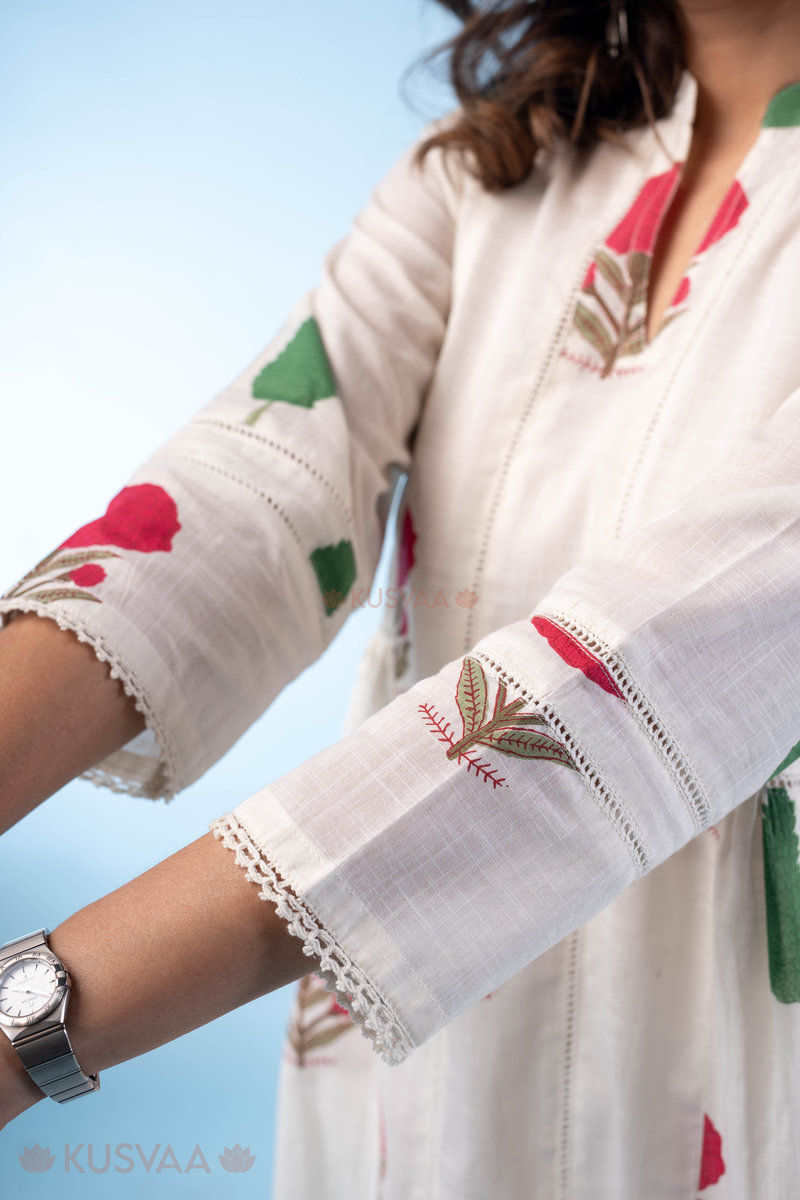 Image for Kusvaa Wkr286 Niralika A Line Cotton Kurta Closeup 2