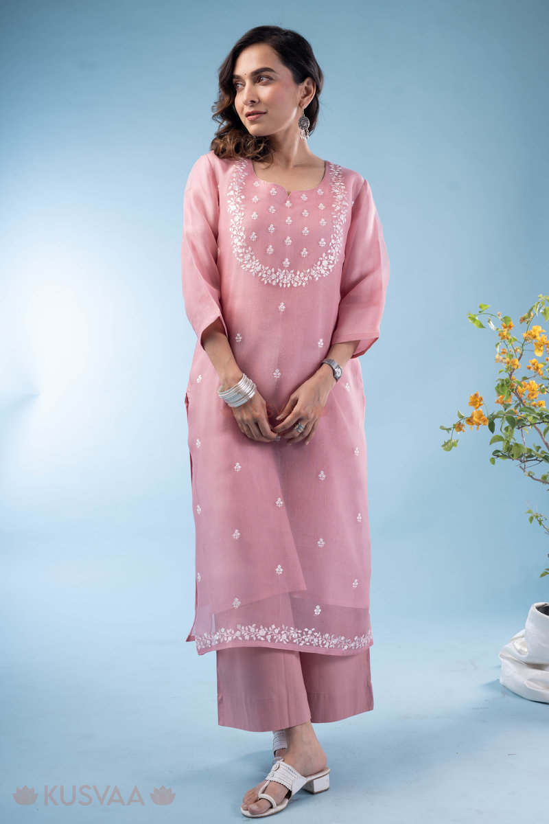 Image for Kusvaa Wkr287 Vidija Organza Straight Fit Kurta Sitting