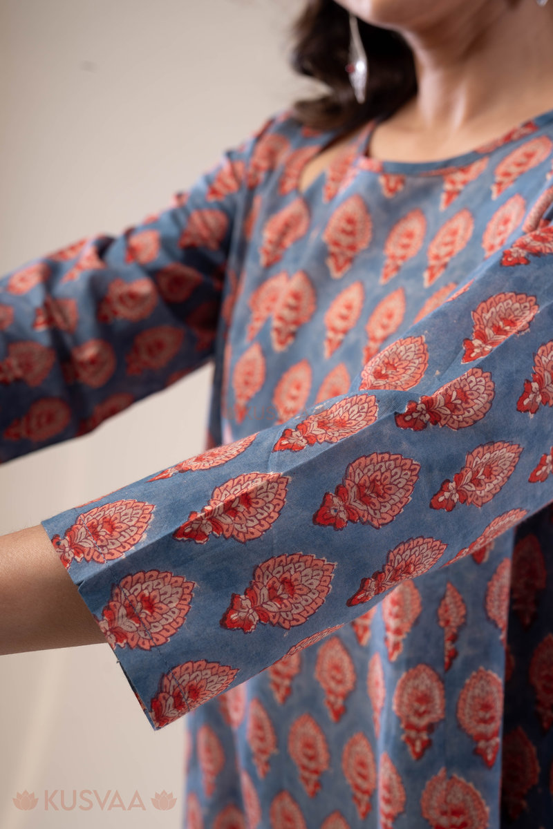 Image for Kusvaa Wkr288 Gunjan Handblock Cotton A Line Dress Closeup