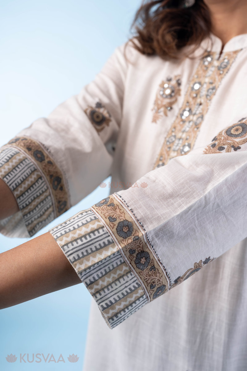 Image for Kusvaa Wkr290 Rista Handblock Print Cotton Kurta Closeup 2