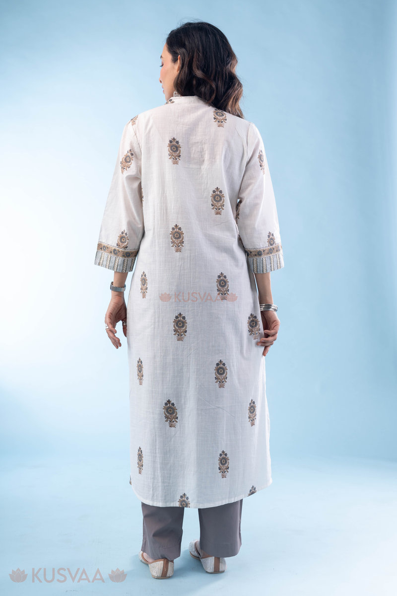 Image for Kusvaa Wkr290 Rista Handblock Print Cotton Kurta Pocket