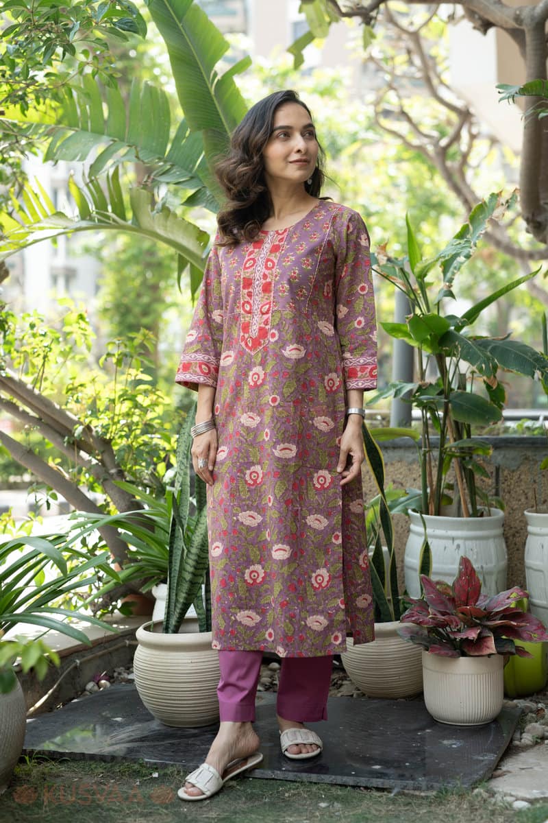 Image for Kusvaa Wkr294 Priyana Cotton Straight Fit Kurta Side