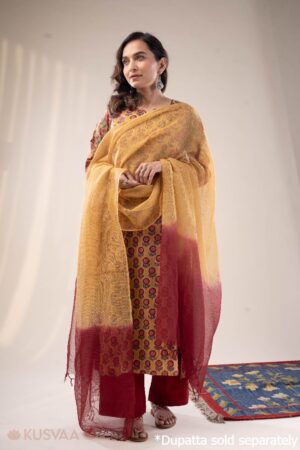 Image for Kusvaa Wkr295 Sidra Handblok Print Cotton Kurta Side
