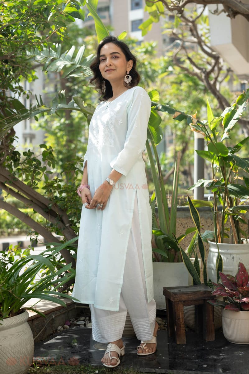 Image for Kusvaa Wkr309 Svara Cotton Chikankari Kurta Pocket