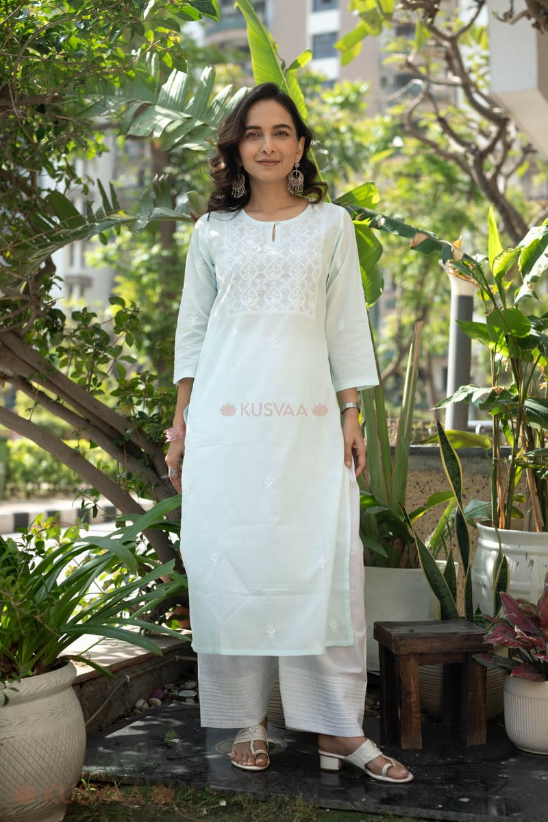Image for Kusvaa Wkr309 Svara Cotton Chikankari Kurta Side