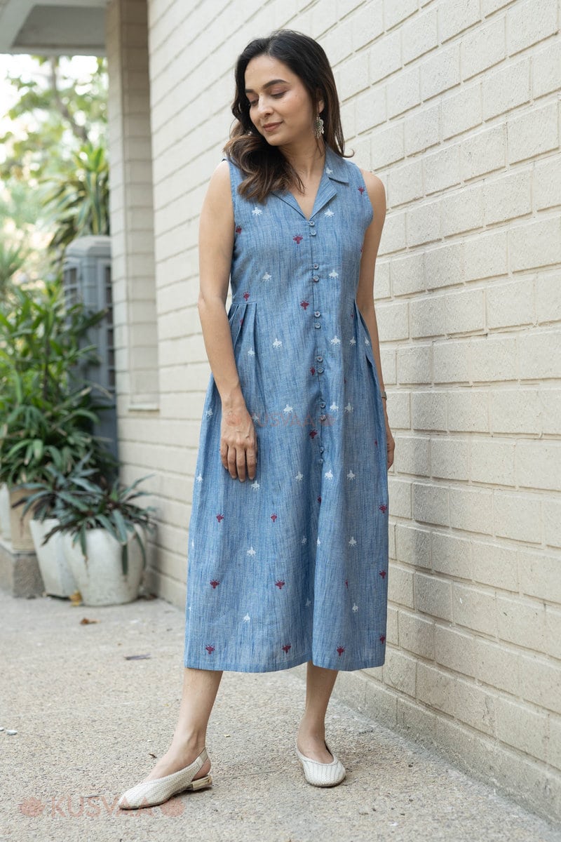 Image for Kusvaa Dr088 Ishudhi Handloom Cotton A Line Dress Front