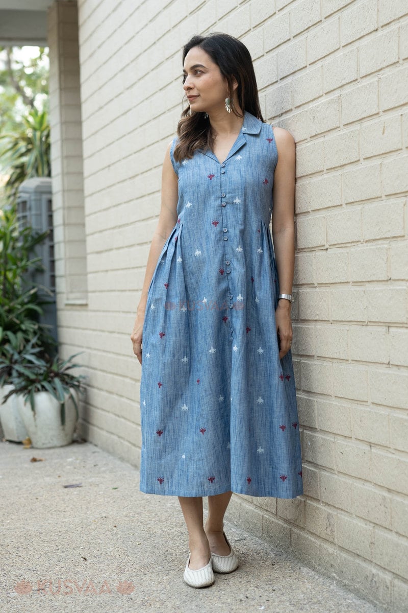 Image for Kusvaa Dr088 Ishudhi Handloom Cotton A Line Dress Pocket