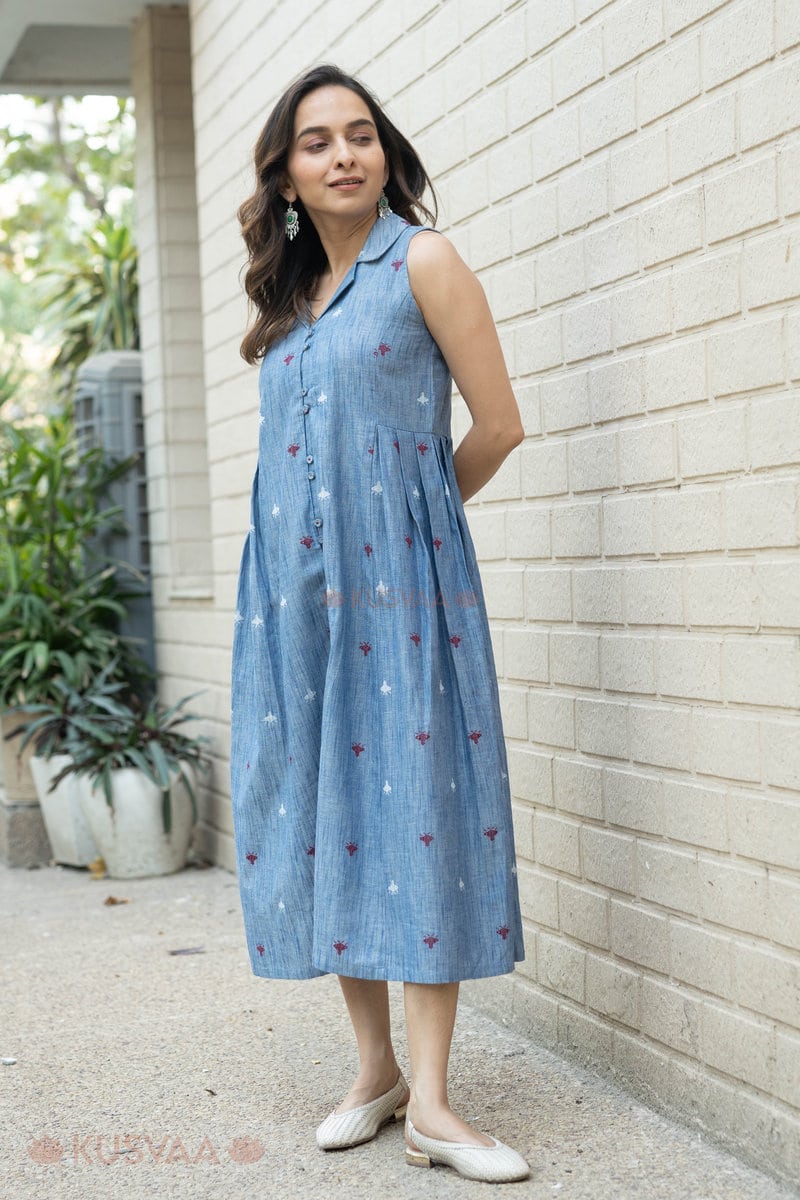 Image for Kusvaa Dr088 Ishudhi Handloom Cotton A Line Dress Side