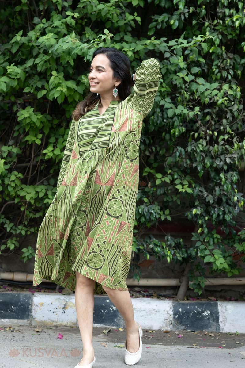 Image for Kusvaa Dr084 Dhimahi Cotton A Line Dress Pocket