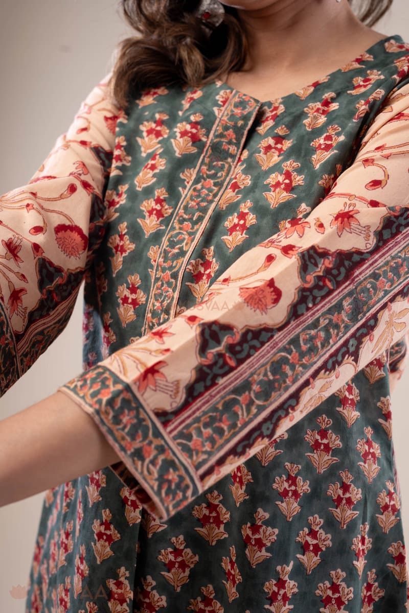 Image for Kusvaa Wkr300 Prita Handblock Cotton A Line Kurta Closeup 2