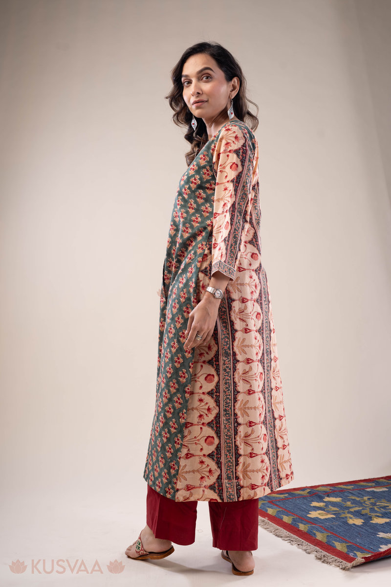Image for Kusvaa Wkr300 Prita Handblock Cotton A Line Kurta Side