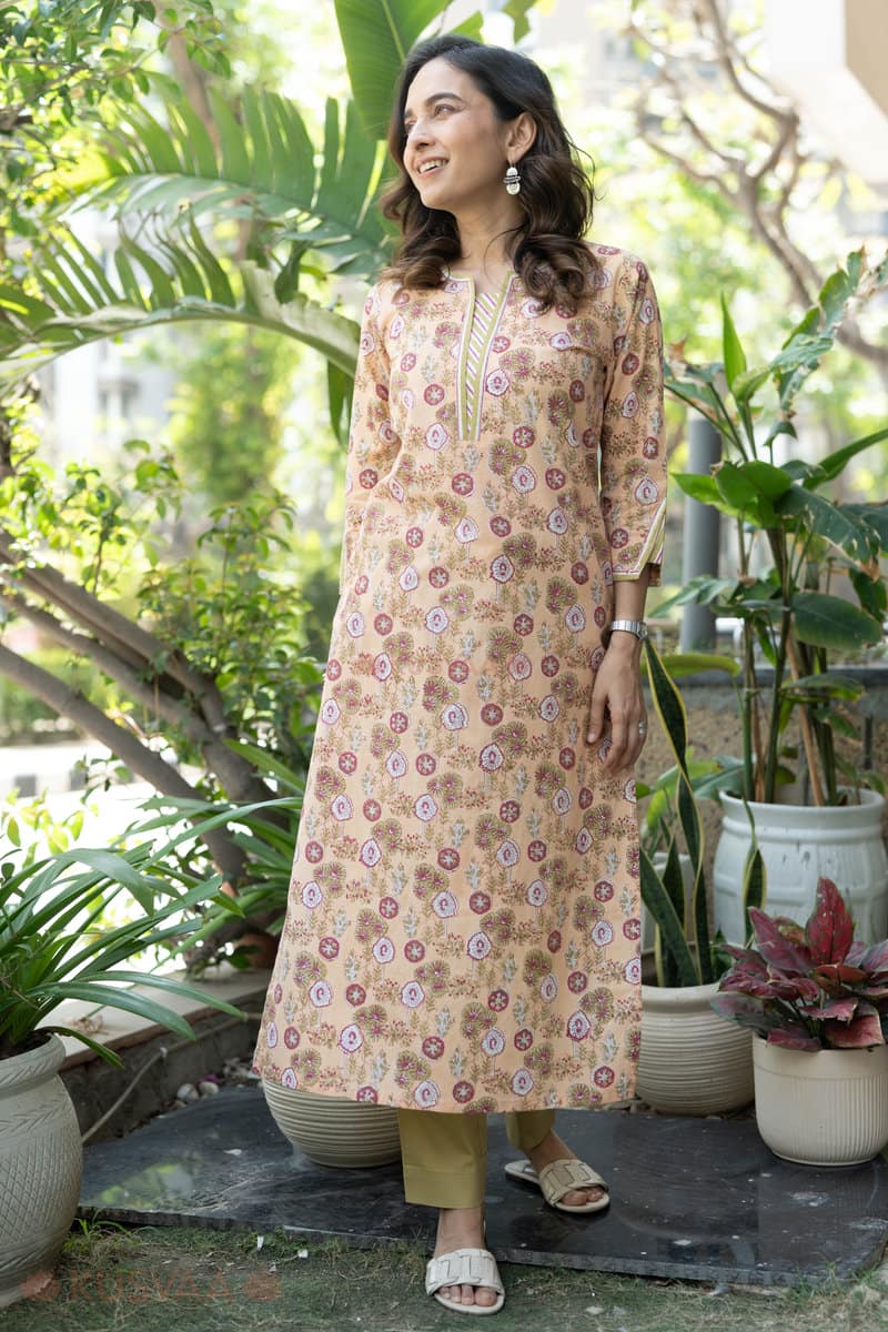 Image for Kusvaa Wkr303 Swaha Cotton Handblock Kurta Pocket
