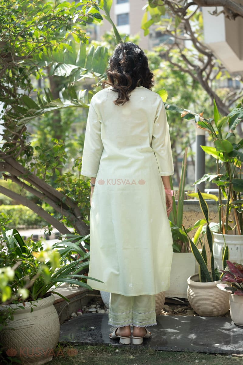 Image for Kusvaa Wkr311 Ayurda Cotton Chikankari Kurta Sitting