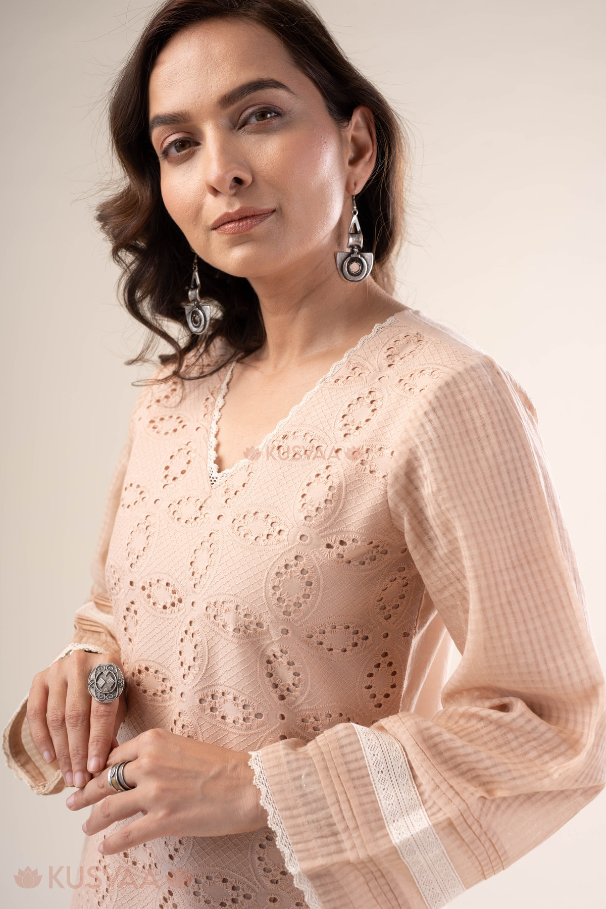 Image for Kusvaa Cood138 Sukanya Cotton Schiffli Kurta Pant Set Featured