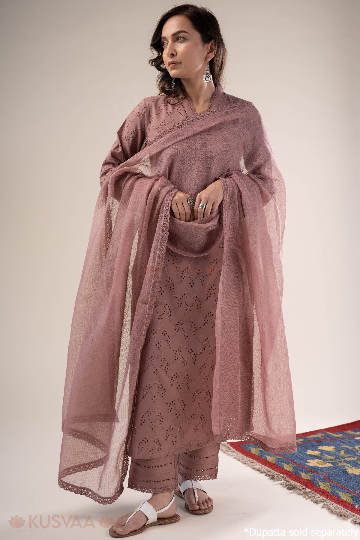 Image for Kusvaa Cood139 Marisha Cotton Schiffili Kurta Pant Set Side