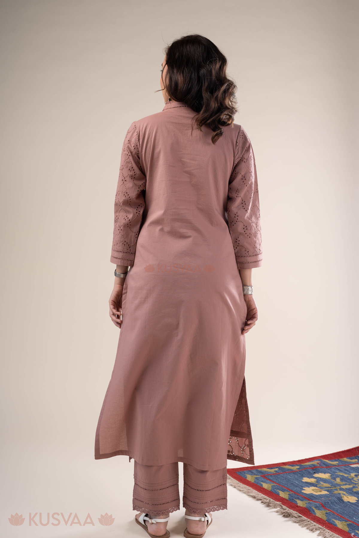 Image for Kusvaa Cood139 Marisha Cotton Schiffili Kurta Pant Set Sitting