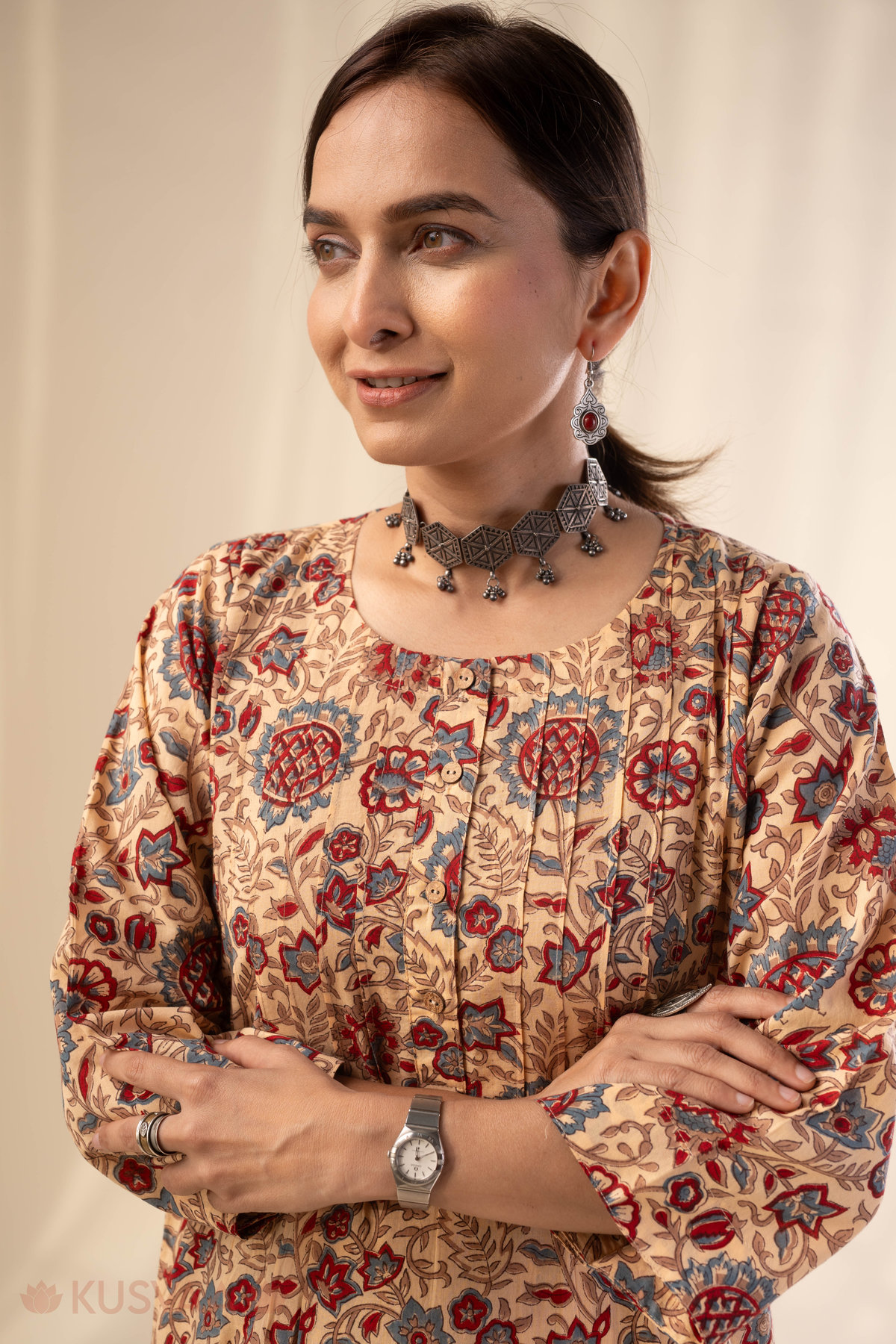 Image for Kusvaa Cood140 Udraka Cotton Handbloock Kurta Pant Set Featured