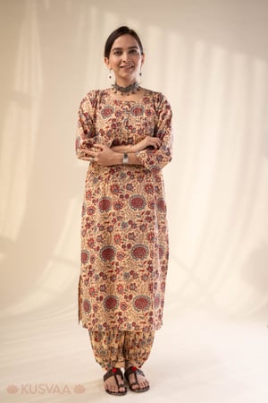 Image for Kusvaa Cood140 Udraka Cotton Handbloock Kurta Pant Set Side