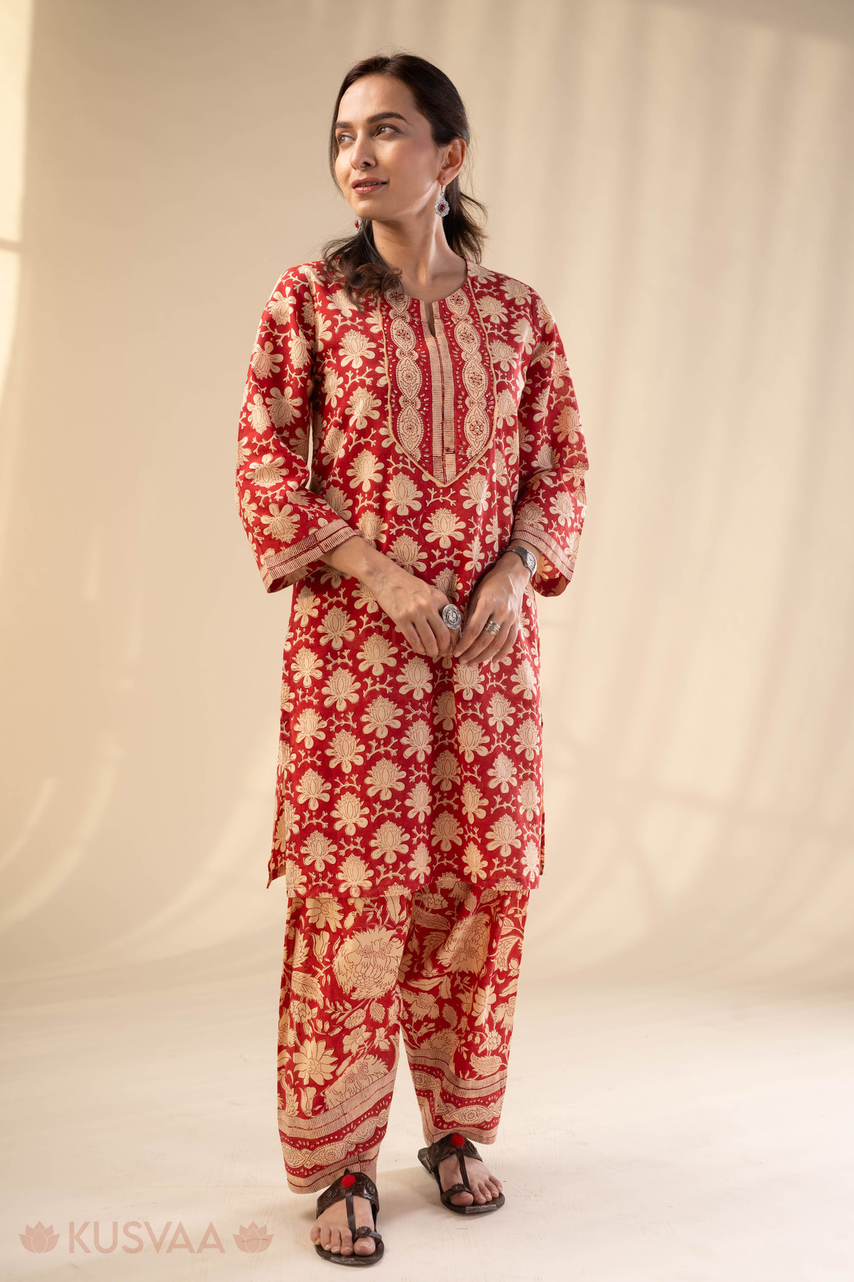 Image for Kusvaa Cood141 Aashika Cotton Handbloock Kurta Pant Set Fron New