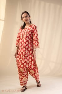 Image for Kusvaa Cood141 Aashika Cotton Handbloock Kurta Pant Set Side New