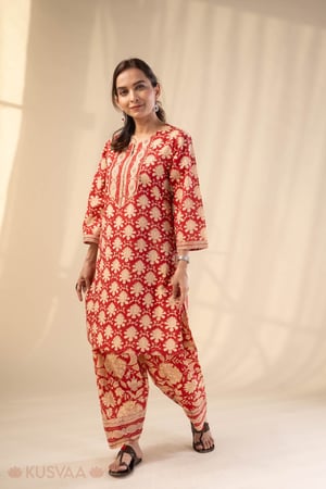 Image for Kusvaa Cood141 Aashika Cotton Handbloock Kurta Pant Set Side New