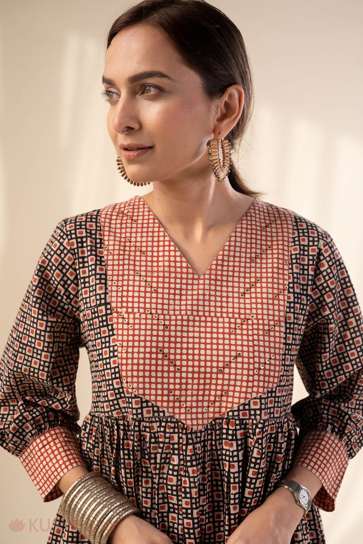 Image for Kusvaa Dr092 Gautami Cotton Handblock Dress Featured