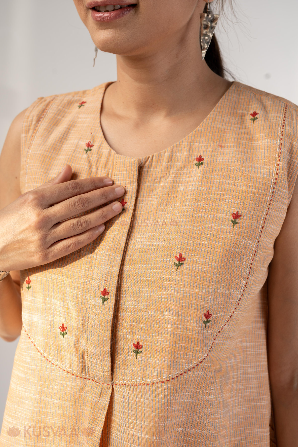 Image for Kusvaa Dr094 Varnika Handloom Cotton A Line Dress Closeup