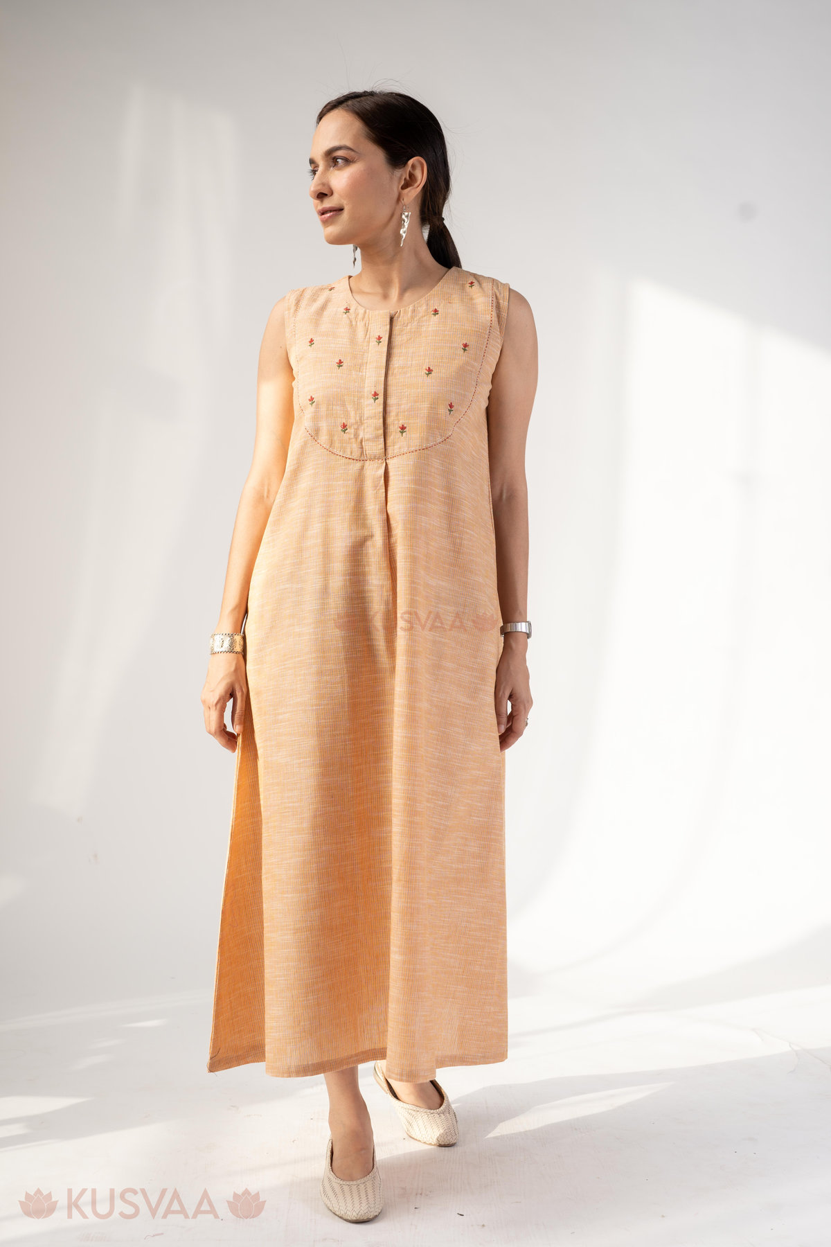 Image for Kusvaa Dr094 Varnika Handloom Cotton A Line Dress Front
