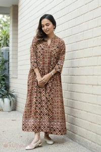 Image for Kusvaa Dr095 Yashasvi Cotton Handblock A Line Dress Front