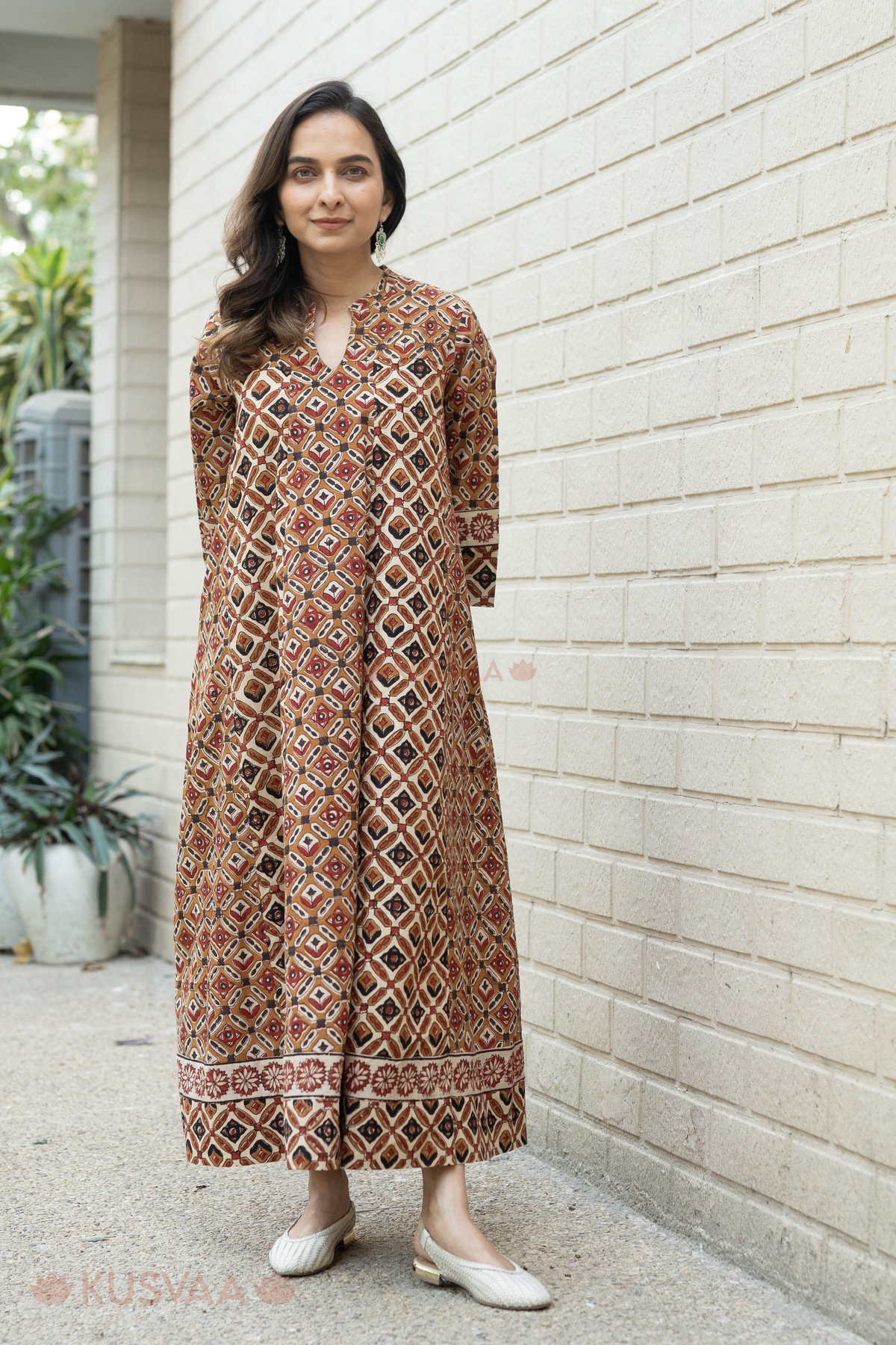 Image for Kusvaa Dr095 Yashasvi Cotton Handblock A Line Dress Pocket