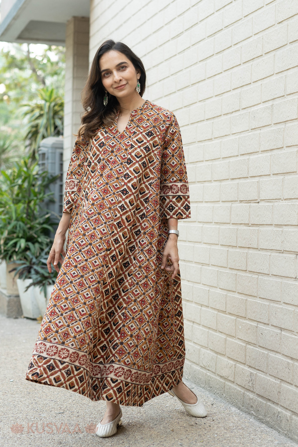 Image for Kusvaa Dr095 Yashasvi Cotton Handblock A Line Dress Side